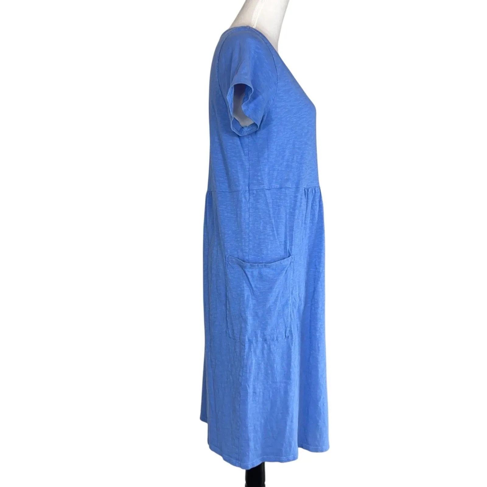 J. Jill Knit V Neck Dress Size S Blue Pockets Lagenlook Boho Short Sleeve Cotton - Image 5