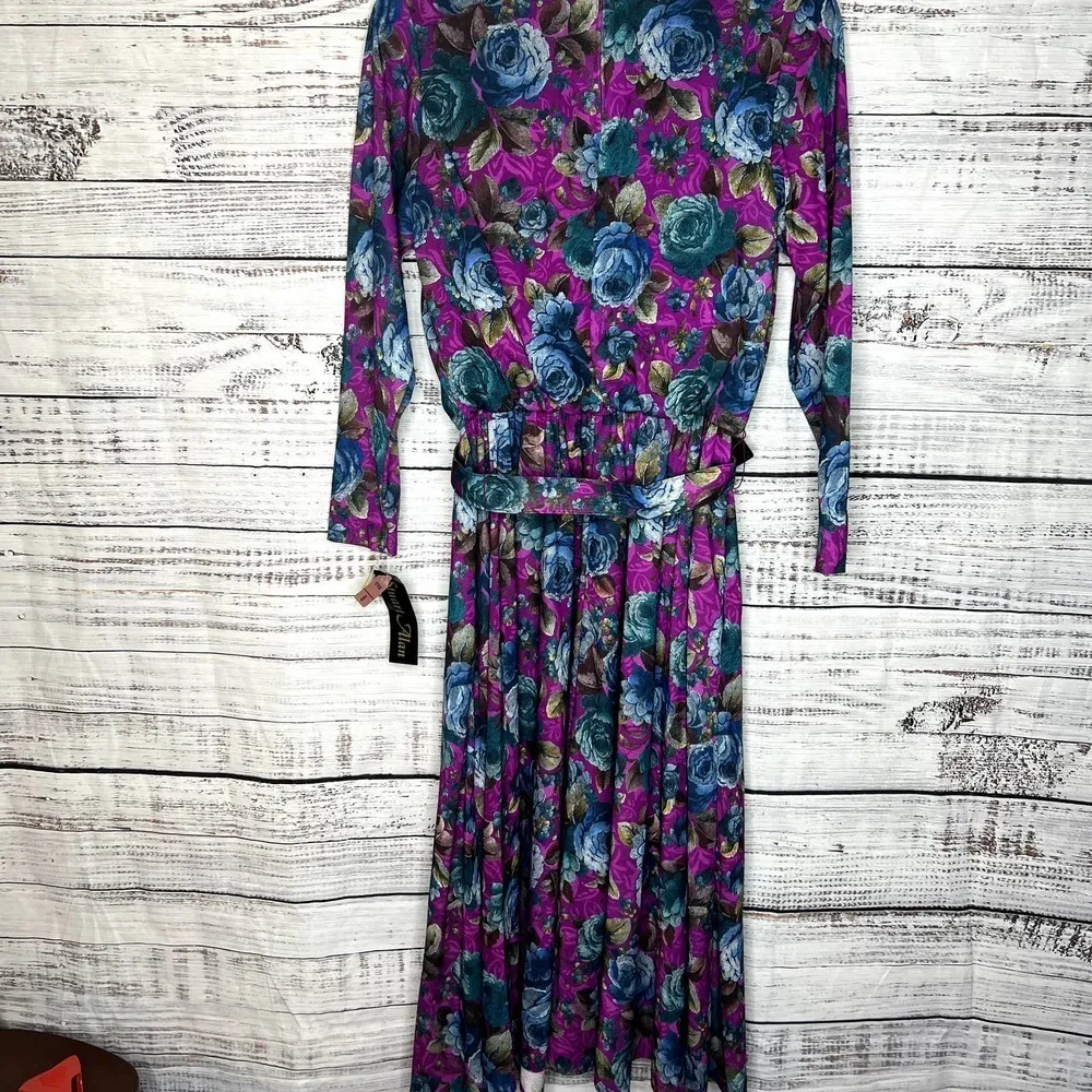 Vintage Stuart Alan Cottage Core Floral Dress Prairie Pleated NWT Deadstock 8 Purple - Image 5