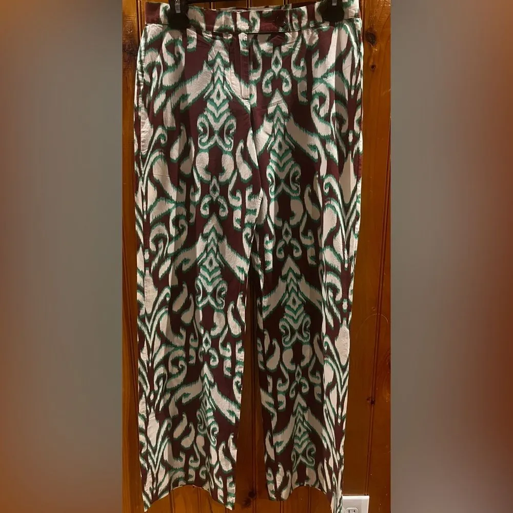 Zara Wide Leg Pant Brown and Green Size Xs Cotton Material - Image 2