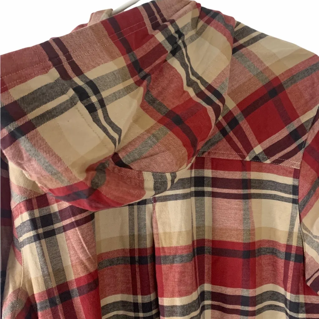 Columbia plaid flannel hoodie drawstring long sleeve shirt women’s plus Size 1X - Image 4