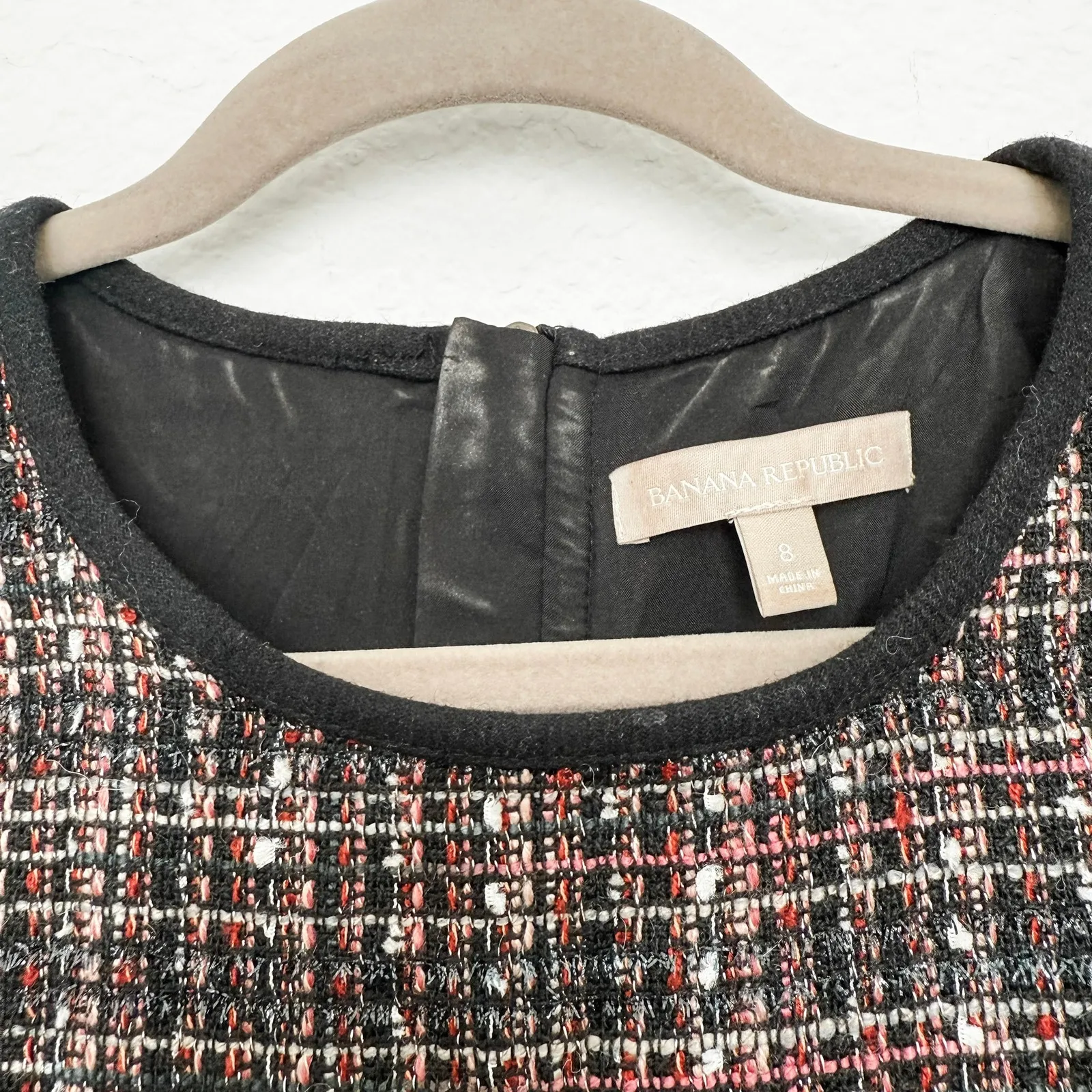 Banana Republic Womens Dress Size‎ 8 Black Plaid Tweed Mini Office Chic Parisian - Image 5