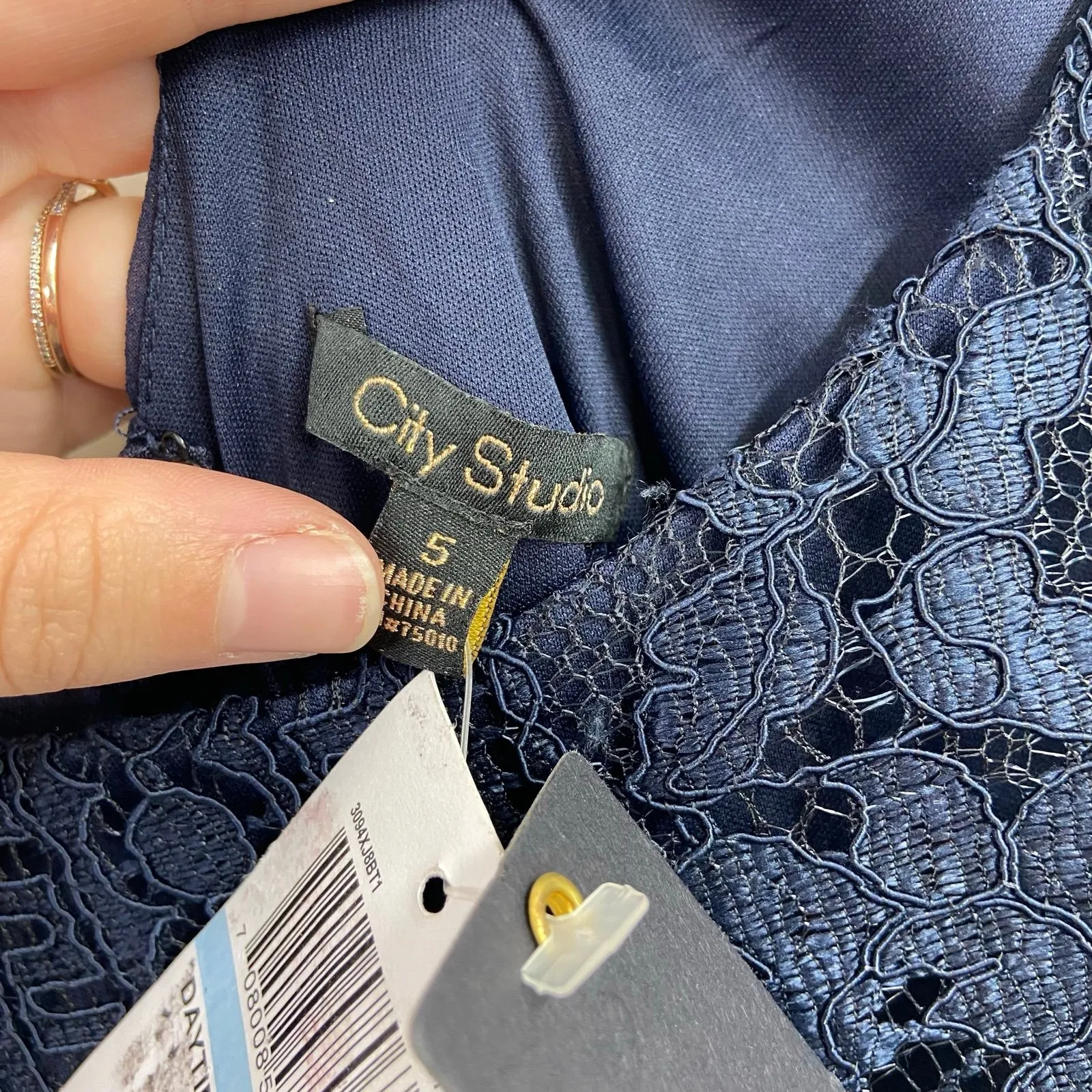 NEW City Studio junior's women's navy blue lace sleeveless fit flare tie dress 5 Size undefined - Image 4