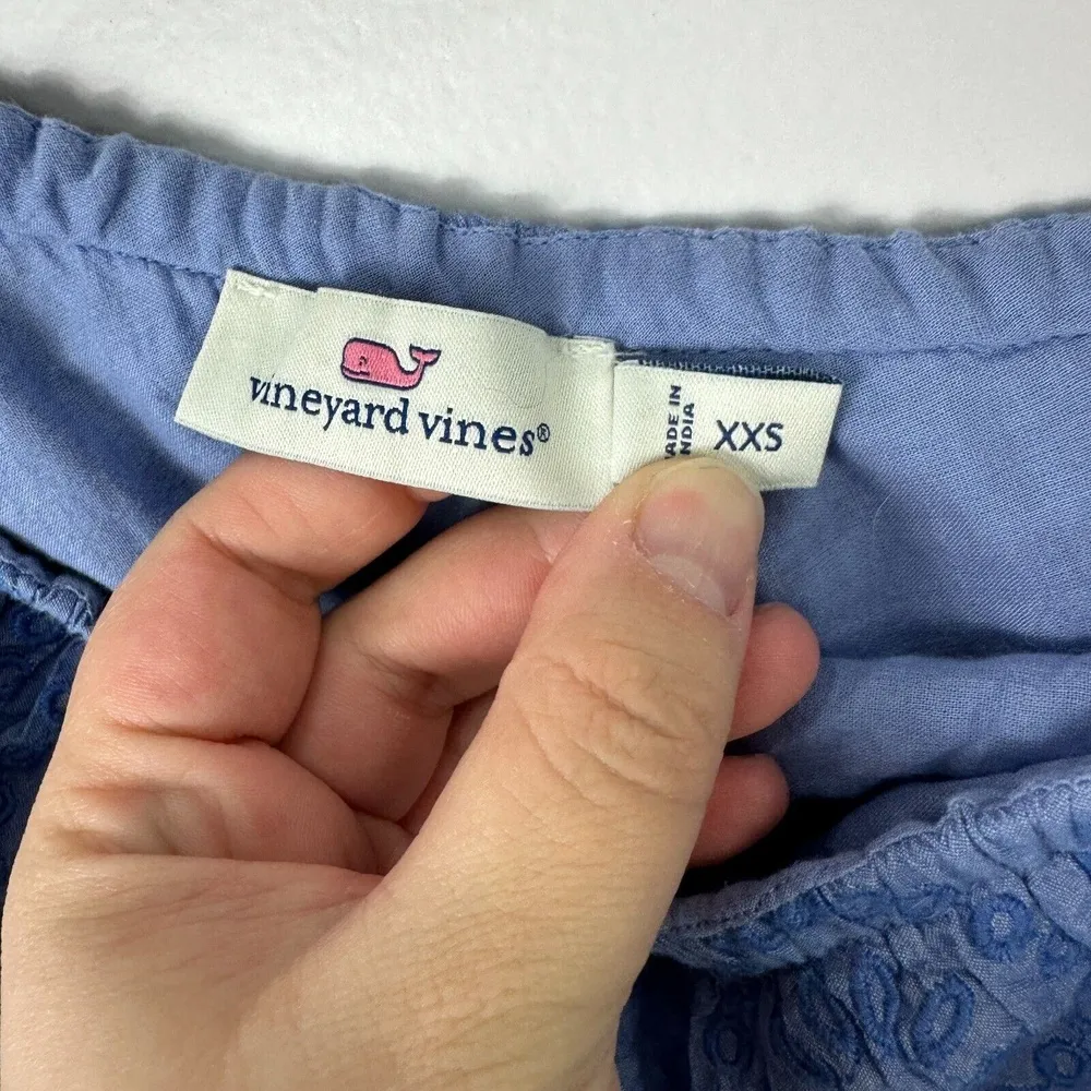 Vineyard Vines One Shoulder Dress XXS Blue‎ Eyelet Boho Preppy Cottagecore Chic - Image 2