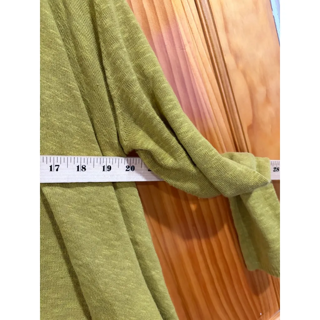 Eileen Fisher Linen Cotton Open Front Cardigan Green Drape Hem Pocket Sweater M - Image 5