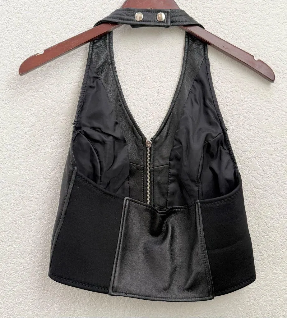 Vintage FIRST Black 100% Genuine Leather Biker Vest Women’s Halter Vest Size M Size M - Image 5