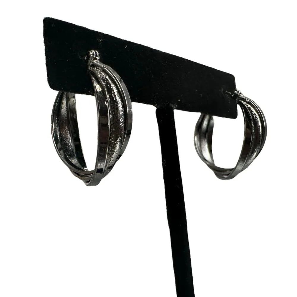 Vintage Costume Jewelry Round Twisted Earrings Gunmetal Dark Silver - Image 2