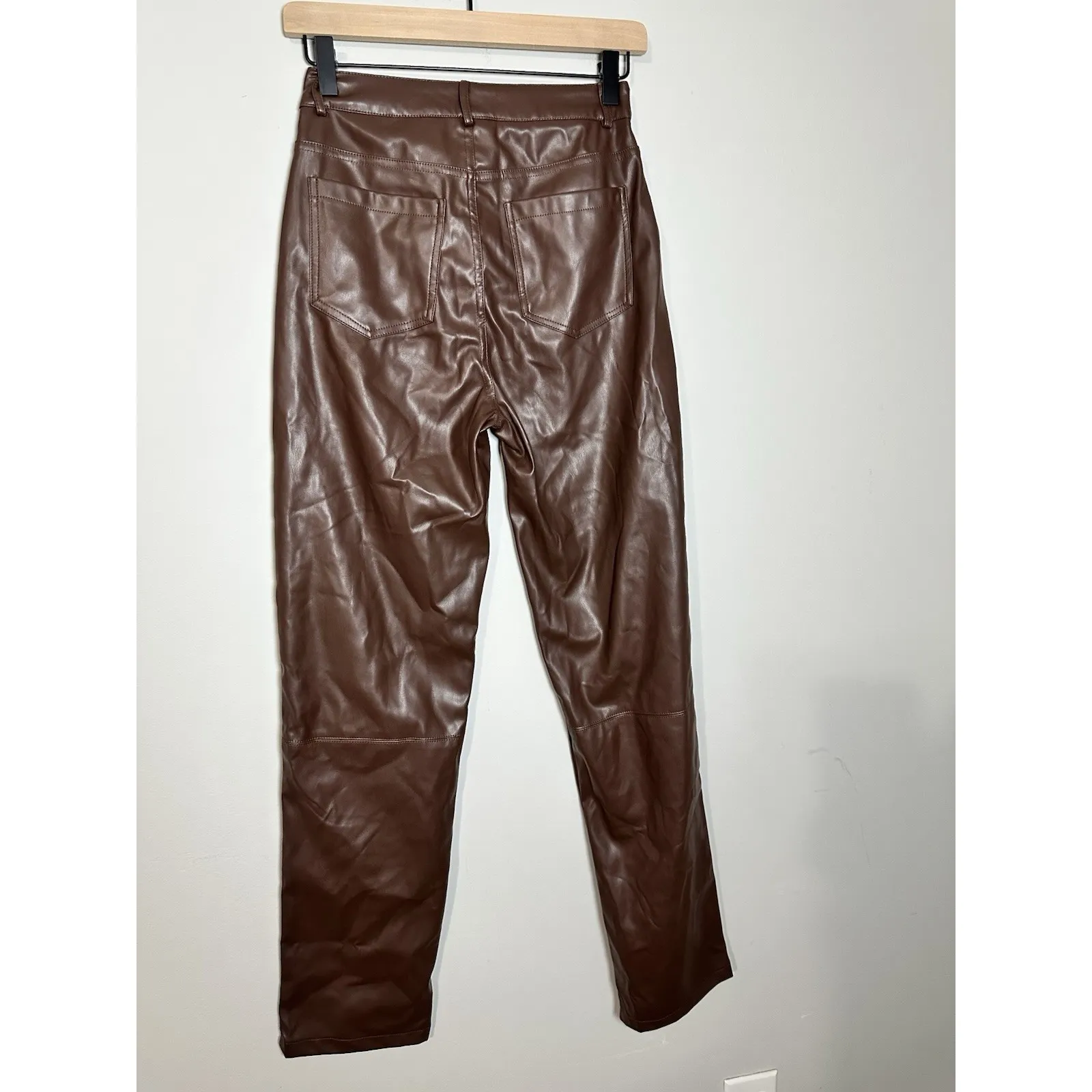 Showpo DILYENNE HIGH WAIST STRAIGHT LEG FAUX LEATHER PANTS IN CHOCOLATE Size 4 Brown - Image 6