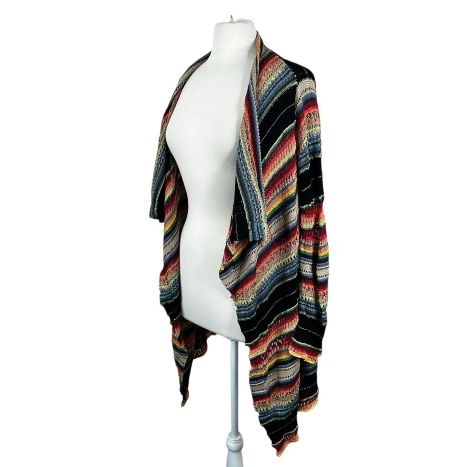 Polo Ralph Lauren Draped Cardigan Sweater Multicolor Striped Linen Silk Womens M - Image 3