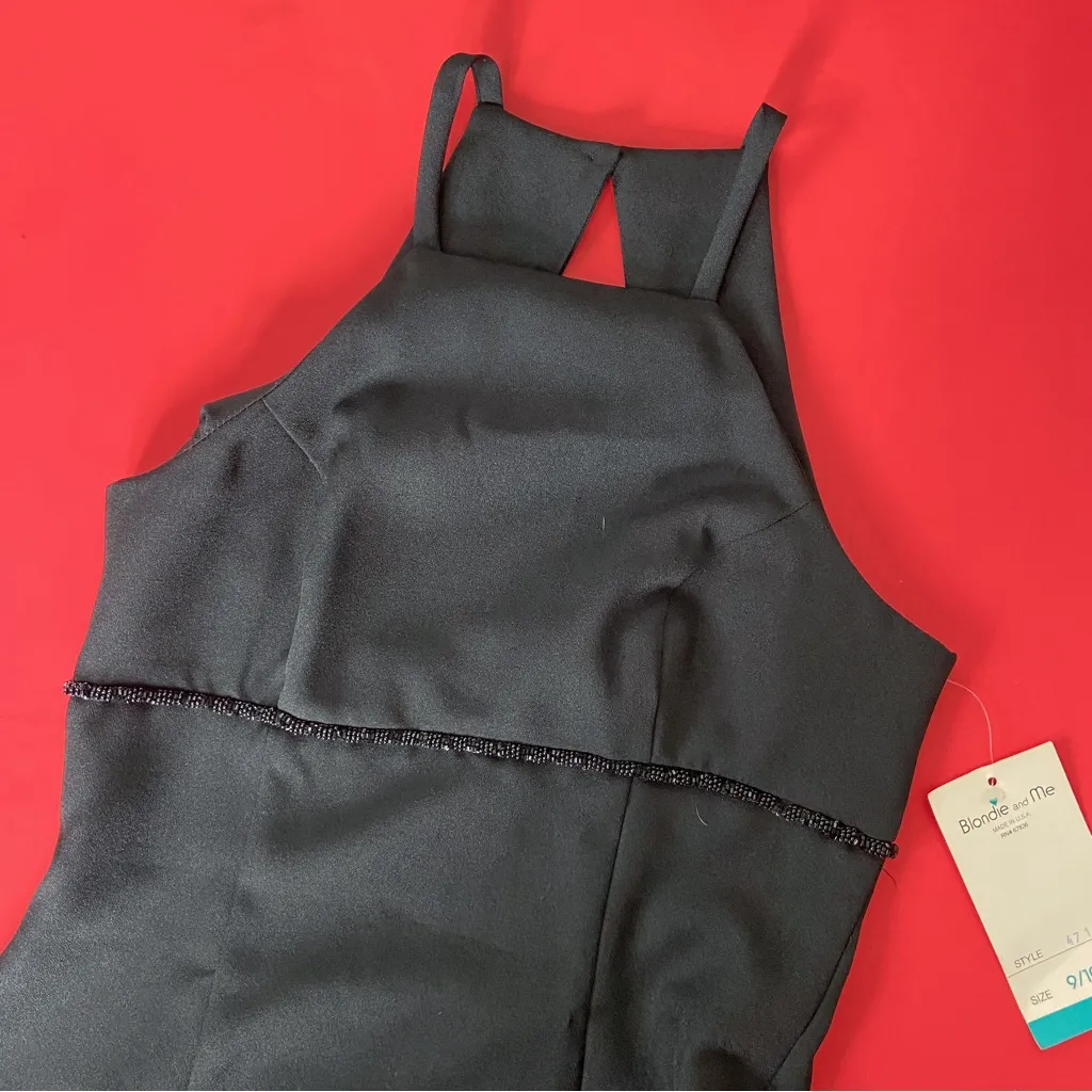 Vintage 90s Solid Black Beaded Babydoll Cocktail Dress Size 10 - Image 2