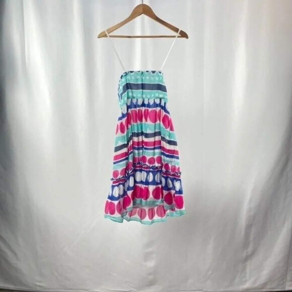 Vineyard Vines Ocean Splash Cotton Silk Strapless‎ Mini Dress Blue Pink Sz 4 - Image 3