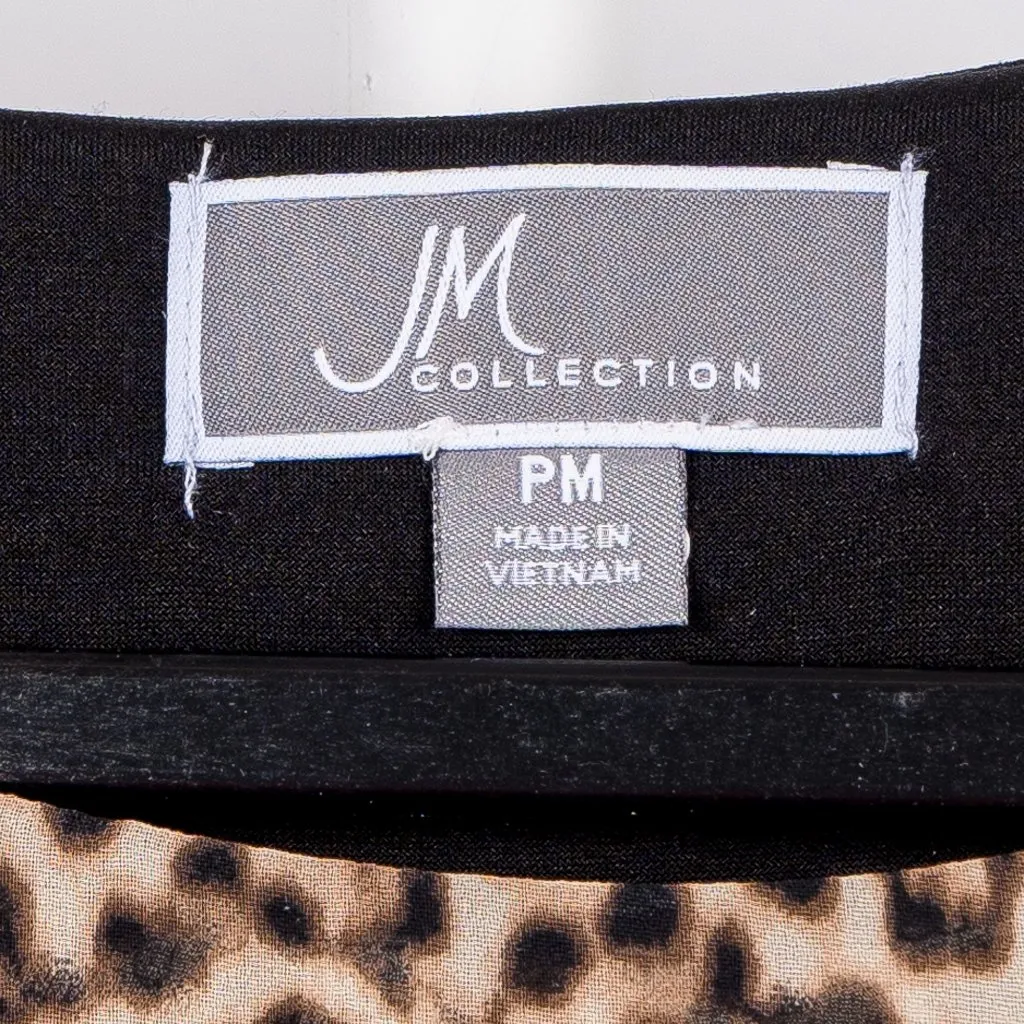 JM Collection Blouse Petite M Womens Batwing Leopard Print Layered Window Square - Image 4