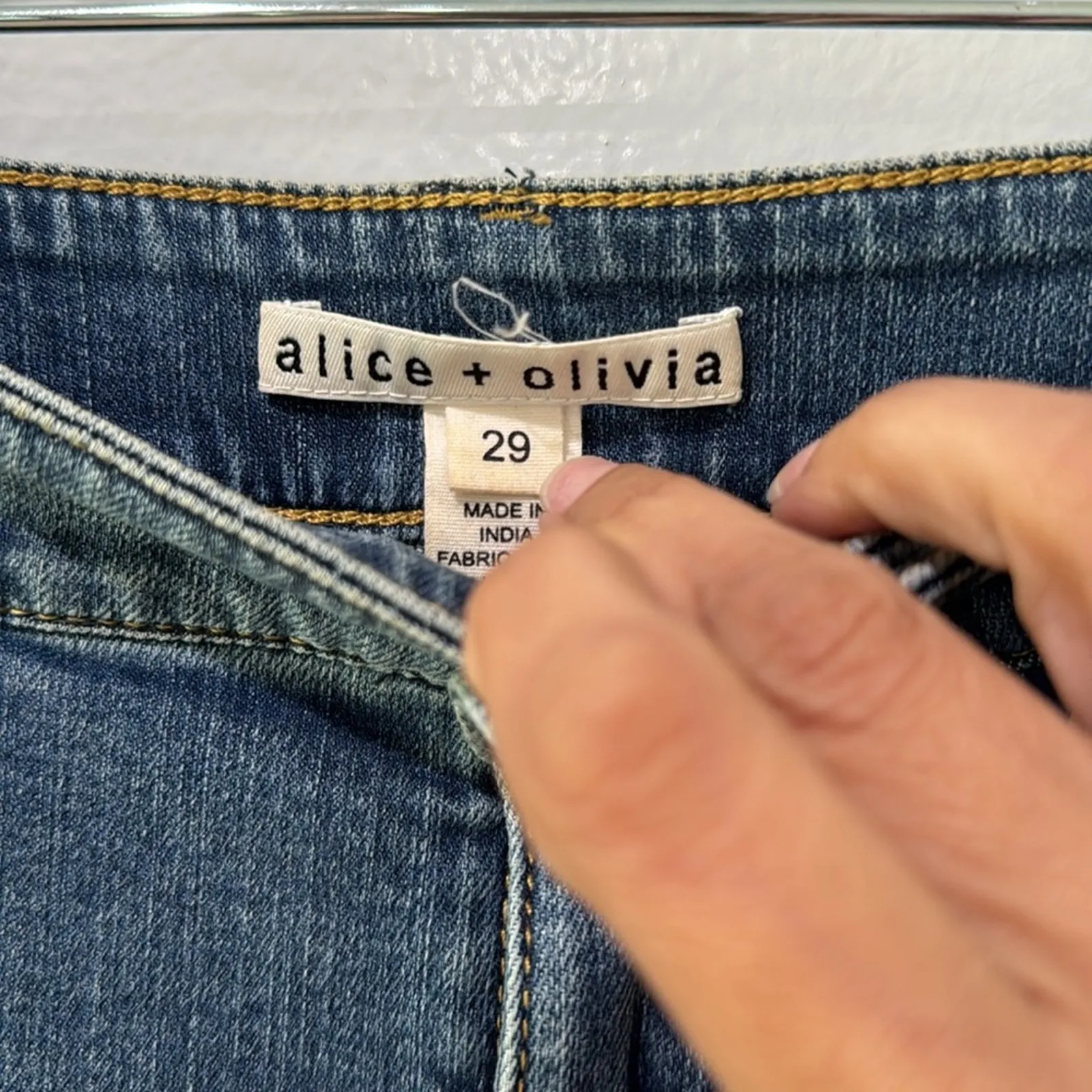 Alice & Olivia Women's Cropped Jeans Wide Leg Beaded Boho Festival Beta Pom Pom - Image 3