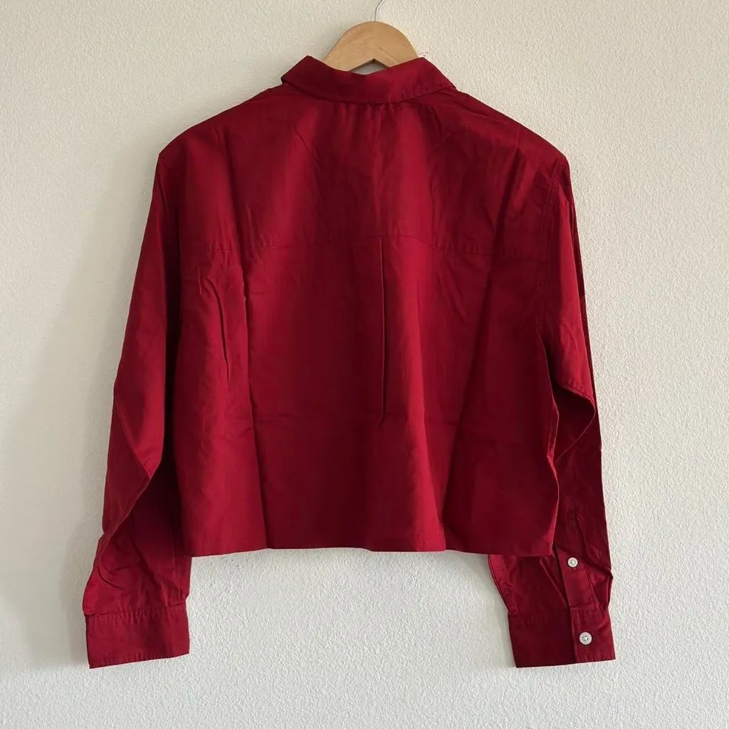 Everlane The Way-Short Shirt in Silky Cotton in Merlot, Size Medium - Image 9