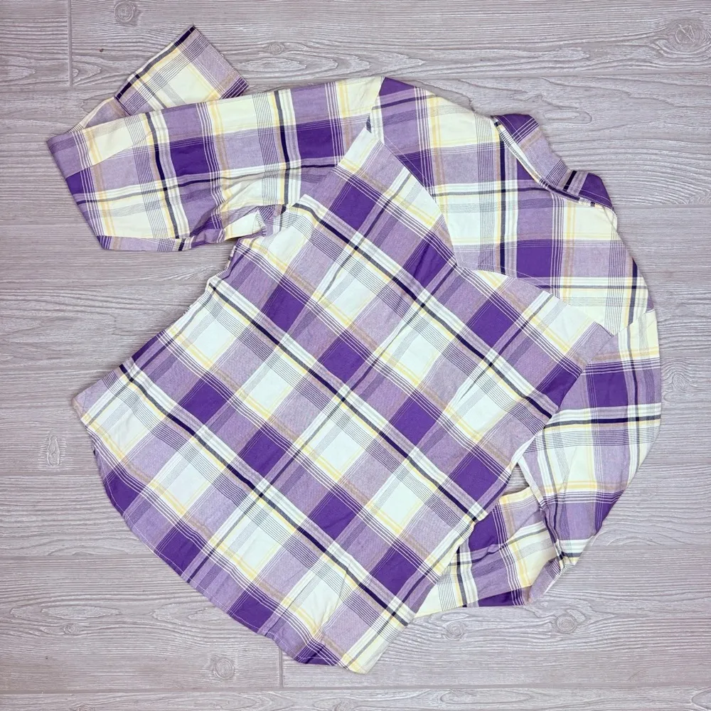 Purple plaid roper long sleeve button front cotton country cowboy shirt med - Image 7