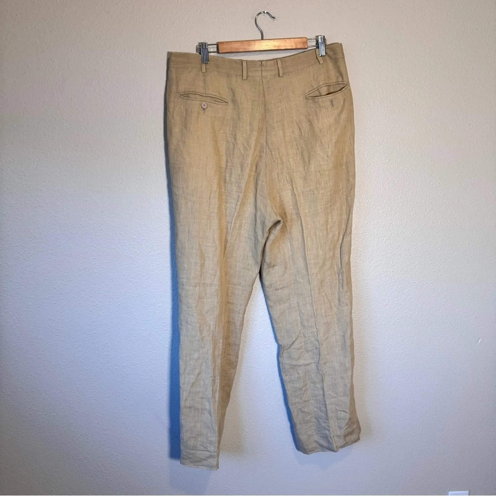 Sartoria Menchetti Tan Linen Trouser Dress Pants Women’s 2 Preppy Classic - Image 4