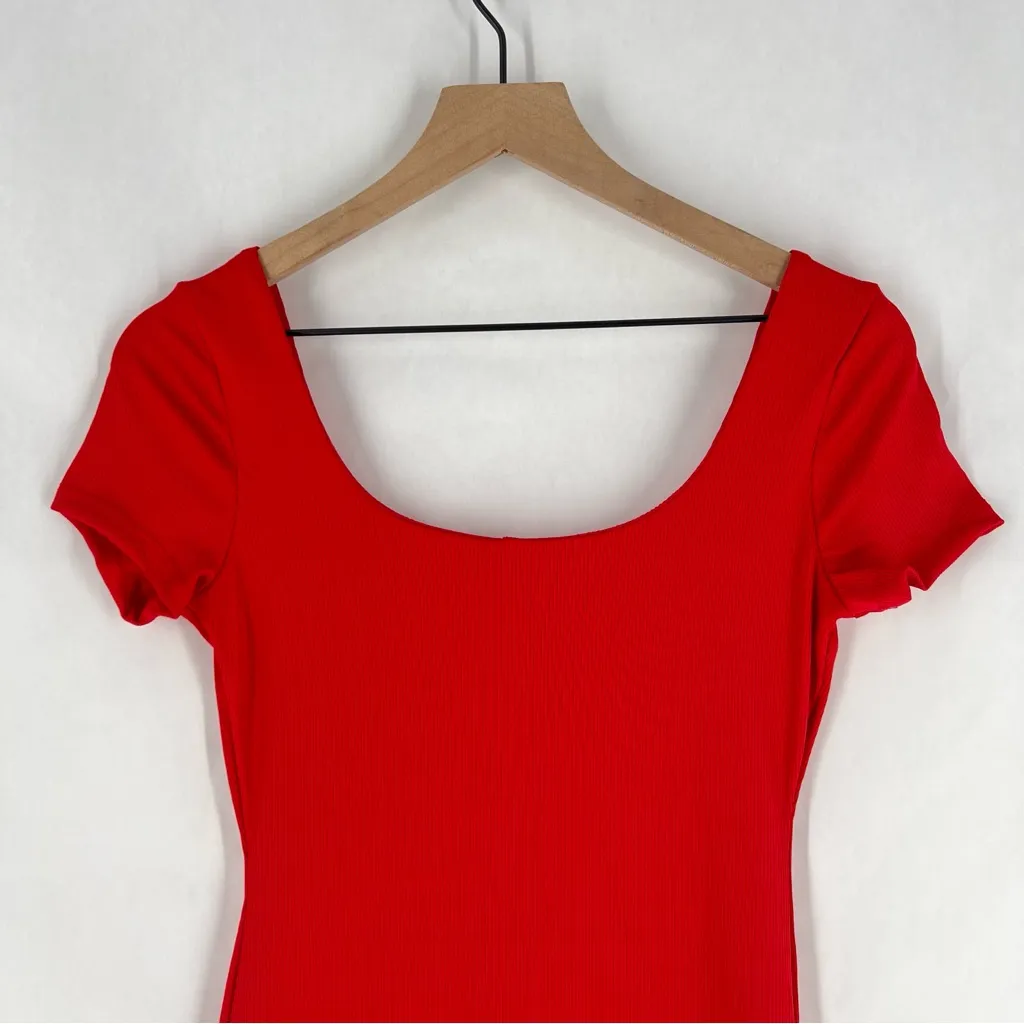 Haute Monde‎ Red Stretch Ribbed Jersey Knit Side Slit Bodycon Scoop Maxi Dress S - Image 8