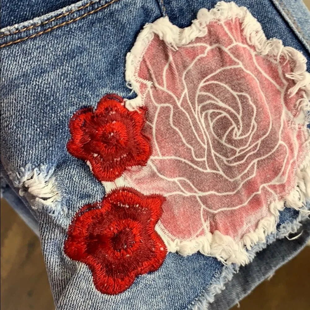 Zara Trafaluc Floral Embroidered Cutoff High Waist Jean Shorts - Image 6