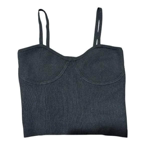 Madewell Corset Black Ribbed Tank Top Size M Whimsigoth Witchy Batty Edgy Chic - Image 3