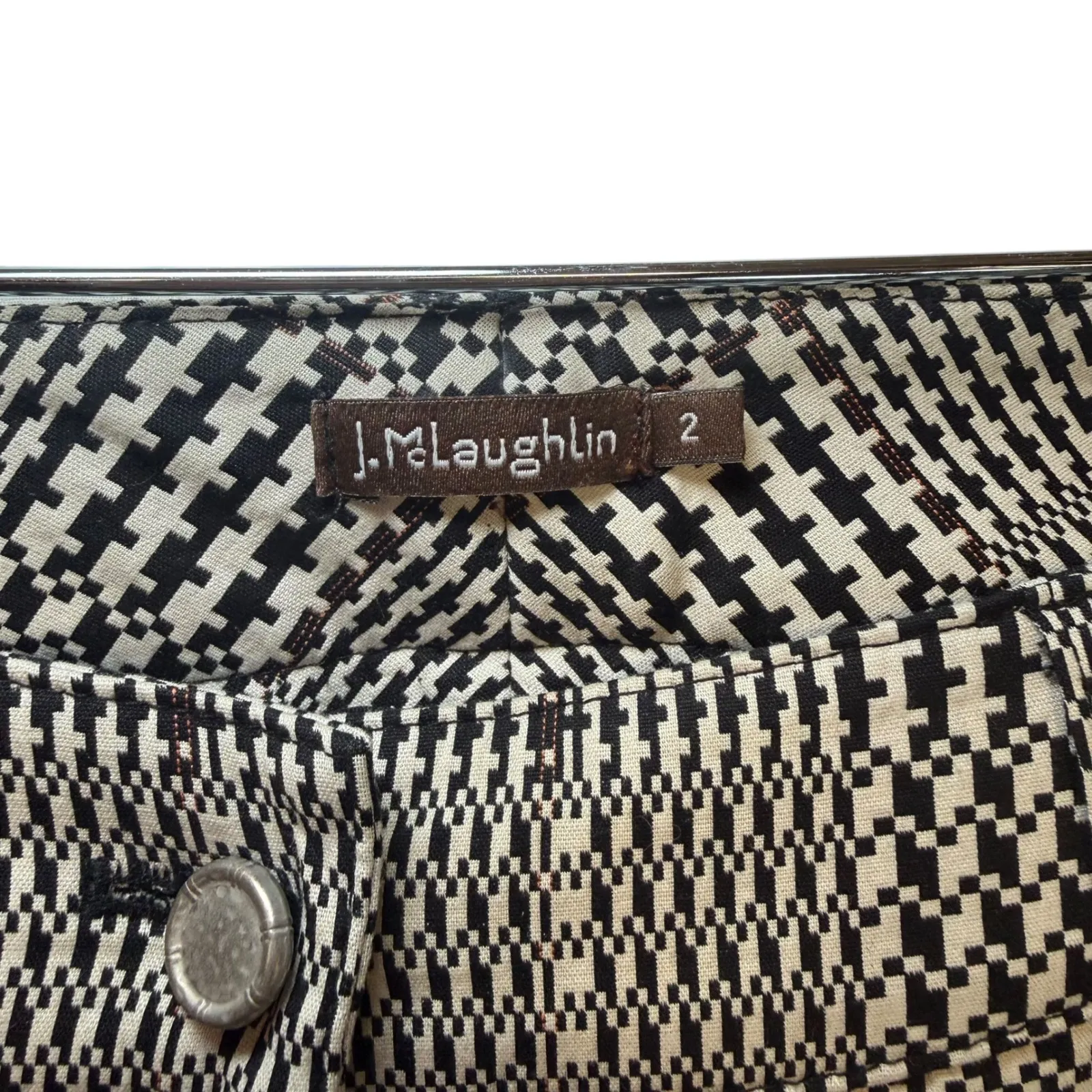 J. McLaughlin Becca Houndstooth Black White Plaid Slim Leg Pants Business Chic 2 - Image 2