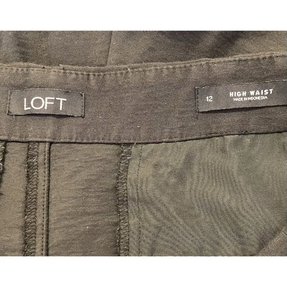 LOFT Pants Womens 12 Olive Green‎ High Waist Wide Leg Crop Pleated Button Front - Image 9