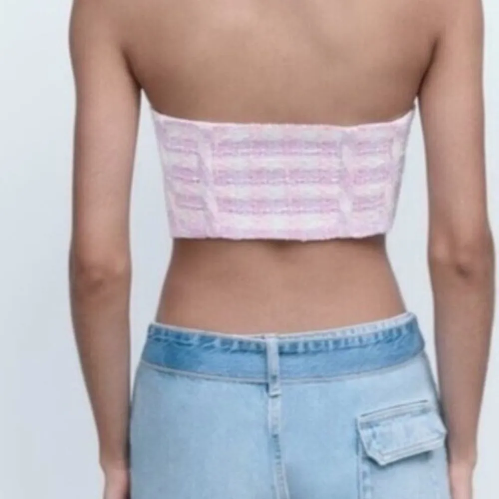 Zara Tweed Bustier Tube Top Cropped Boucle Textured Coachella Pink Purple Size M - Image 4