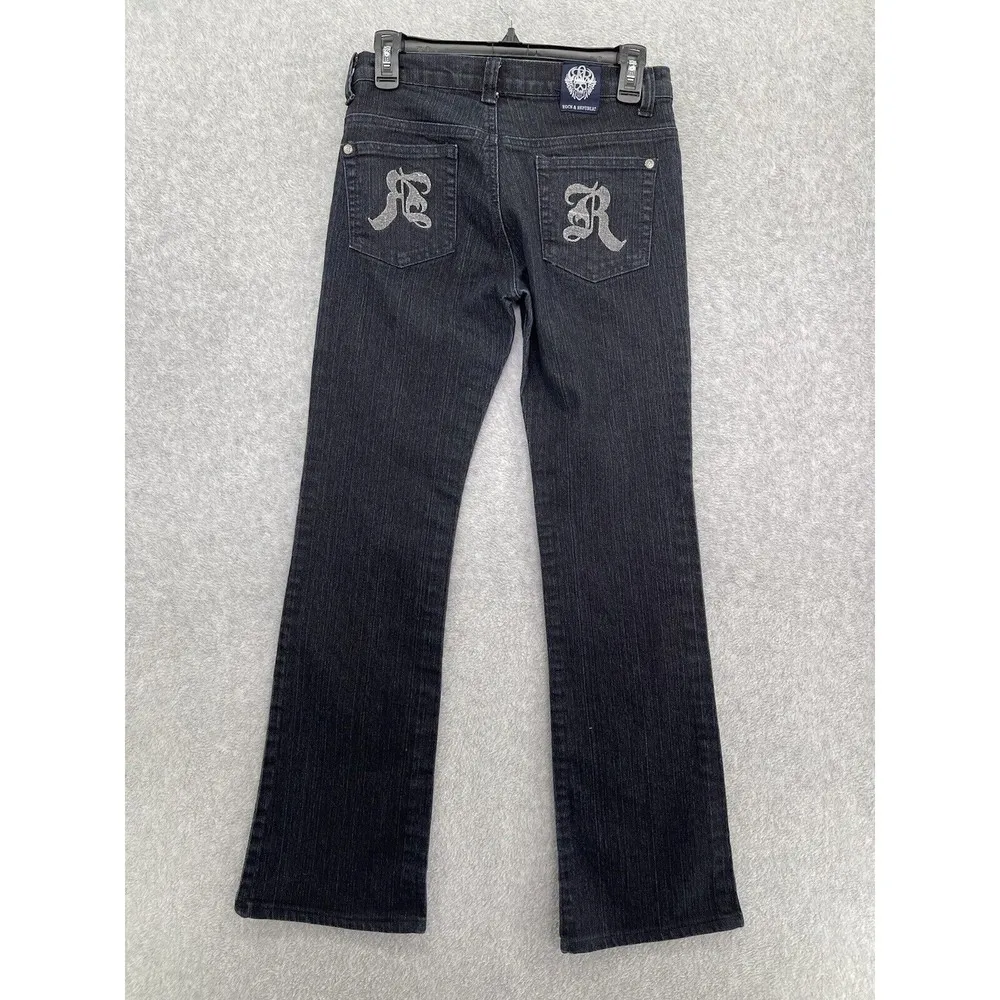 Rock and Republic Jeans Vintage Black Flared Leg Size 28 USA Made Dark Wash - Image 2