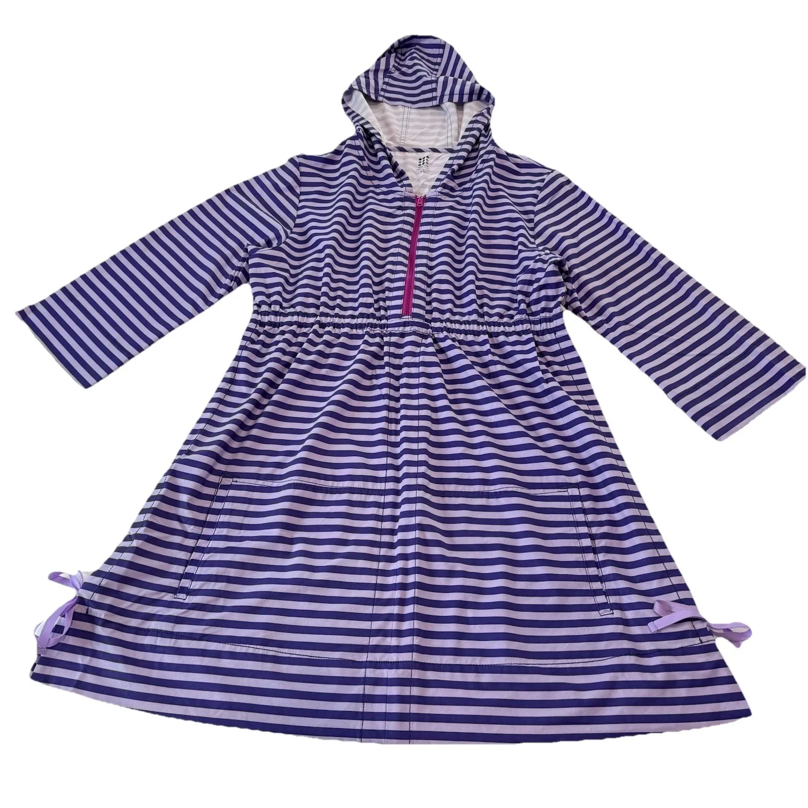 Title Nine 3/4 Sleeve Purple Striped 1/2 Zip Hooded Athleisure Dress Pockets XL - Image 6