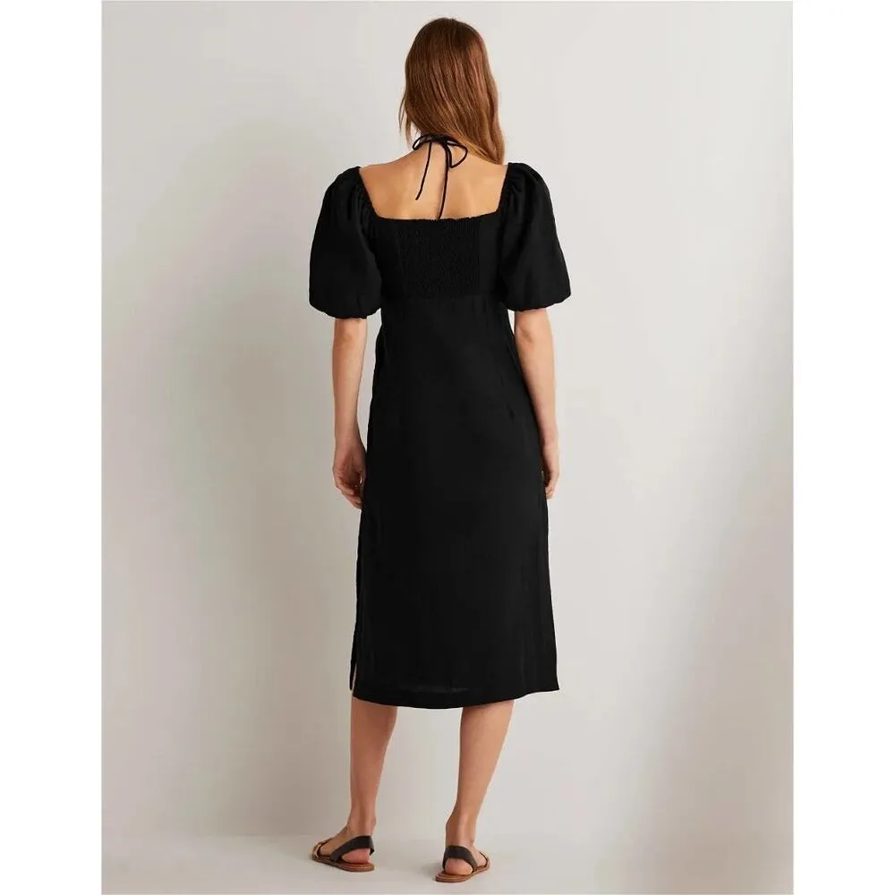 Boden Halterneck Cutout Column Dress Linen Black Size 10 - Image 6