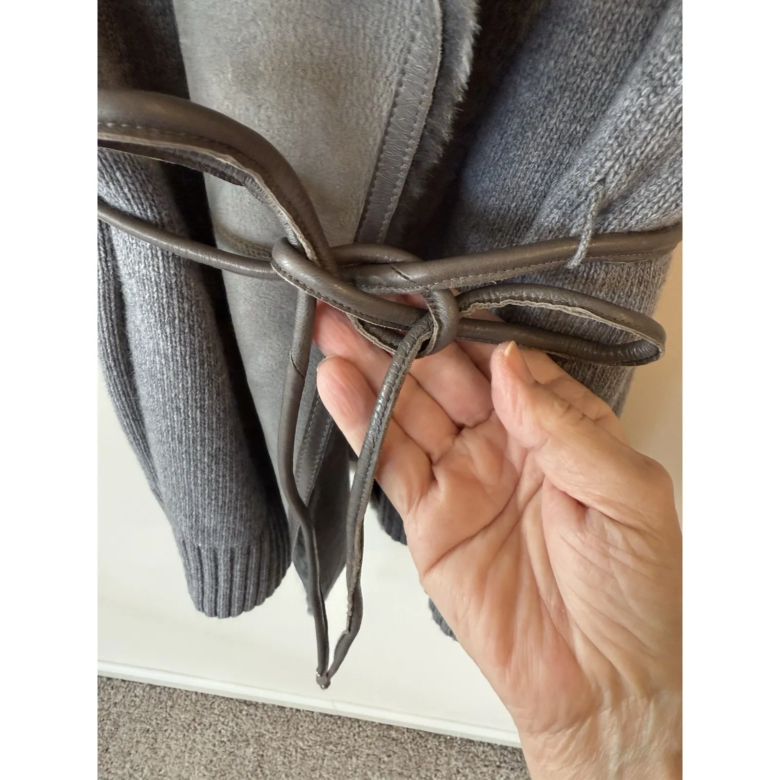 Lafayette 148 New York Genuine Shearling Panel Wool & Cashmere Vest XL Gray - Image 4