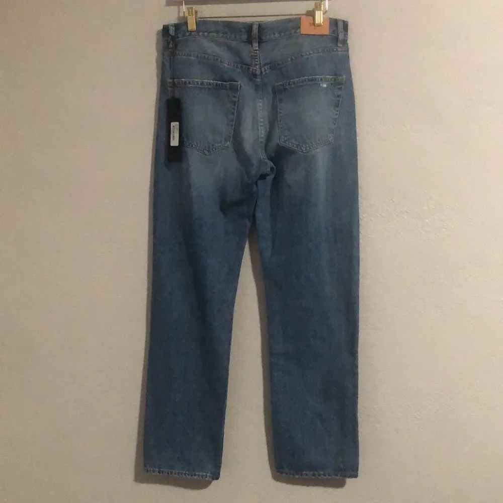 EDWIN Size 28 DISTRESSED TASH RELAXED STRAIGHT LEG DENIM JEAN IN SURRENDER Blue - Image 3