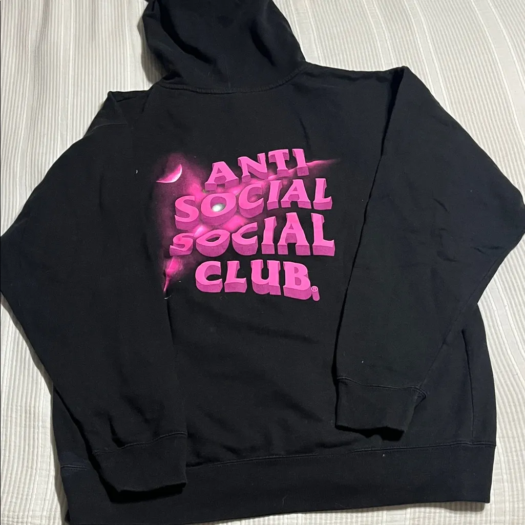Anti Social Social Club Black Hoodie with Pink Graphic Size L - Image 3