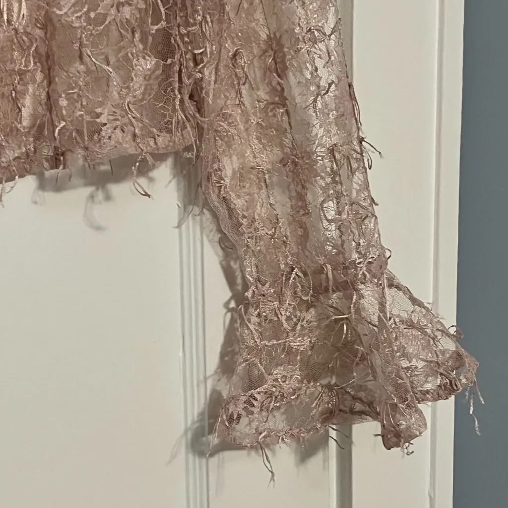 Willow & Root floral lace top size small sheer fringe layering feminine romantic Pink - Image 7