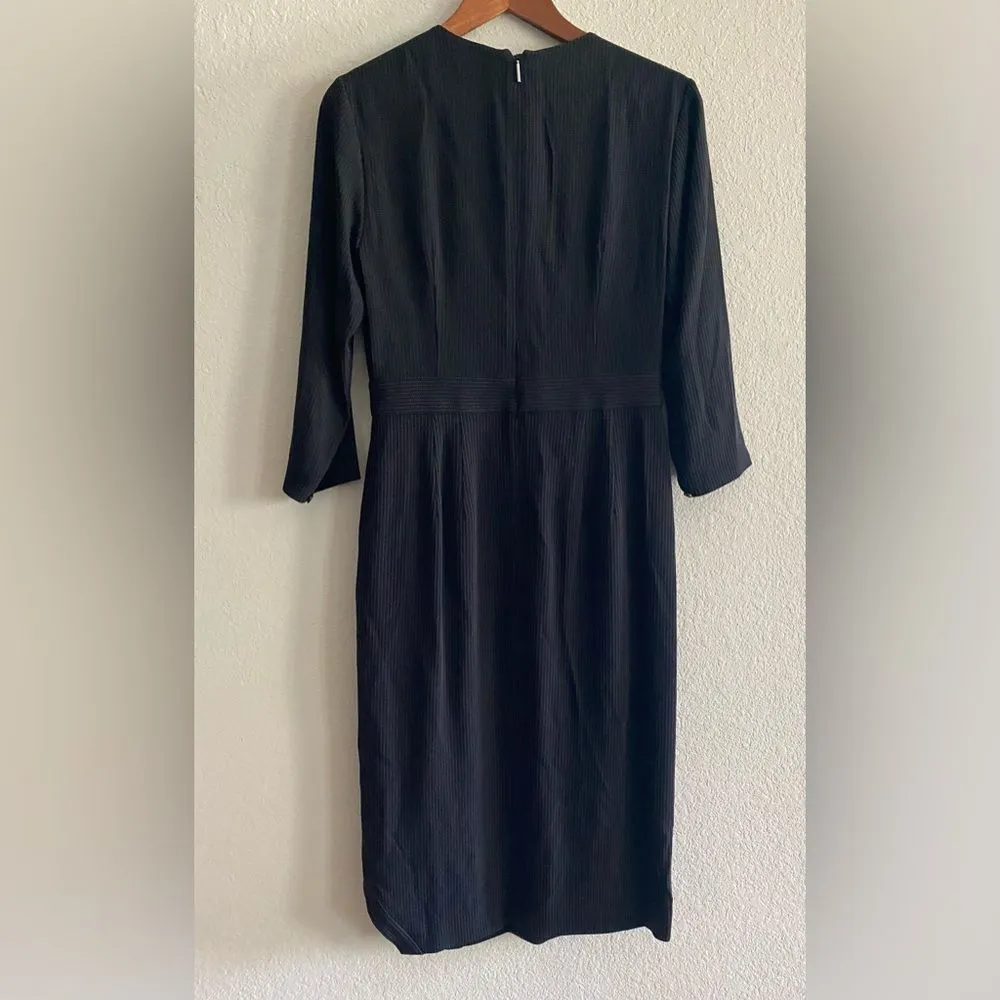 Jason Wu V Neck Peplum Dashed Pinstripe Mid Length Dress in Black size 6 Office - Image 4