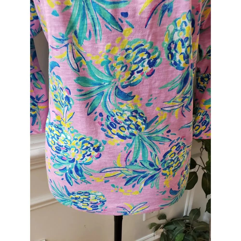 Stella Parker Blouse Top Womens L Pink Floral Flare Sleeve Round Neck Pullover Size L - Image 9