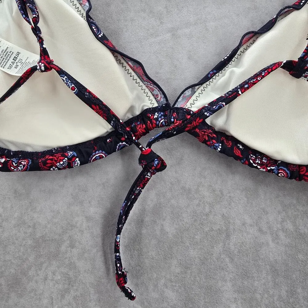 Old Navy Blue Floral Bikini Top Swimwear Swimsuit Padded Ruffle Small - Image 4