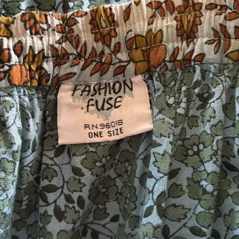 Floral Peasant Tiered Flare Skirt OS Drawstring Waist Floral Pattern Cotton - Image 5