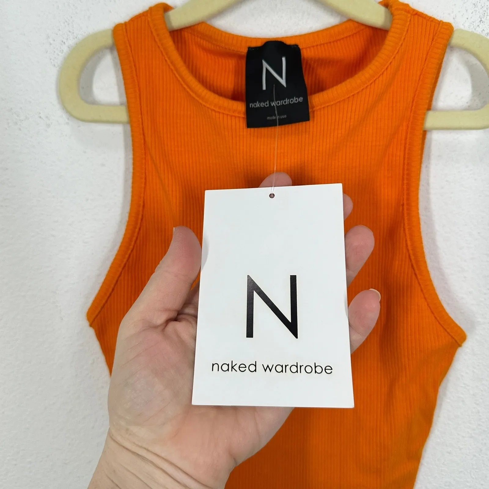 Naked Wardrobe Ribbed Crop Tank Top Orange Racerback Sleeveless Size S - Image 5