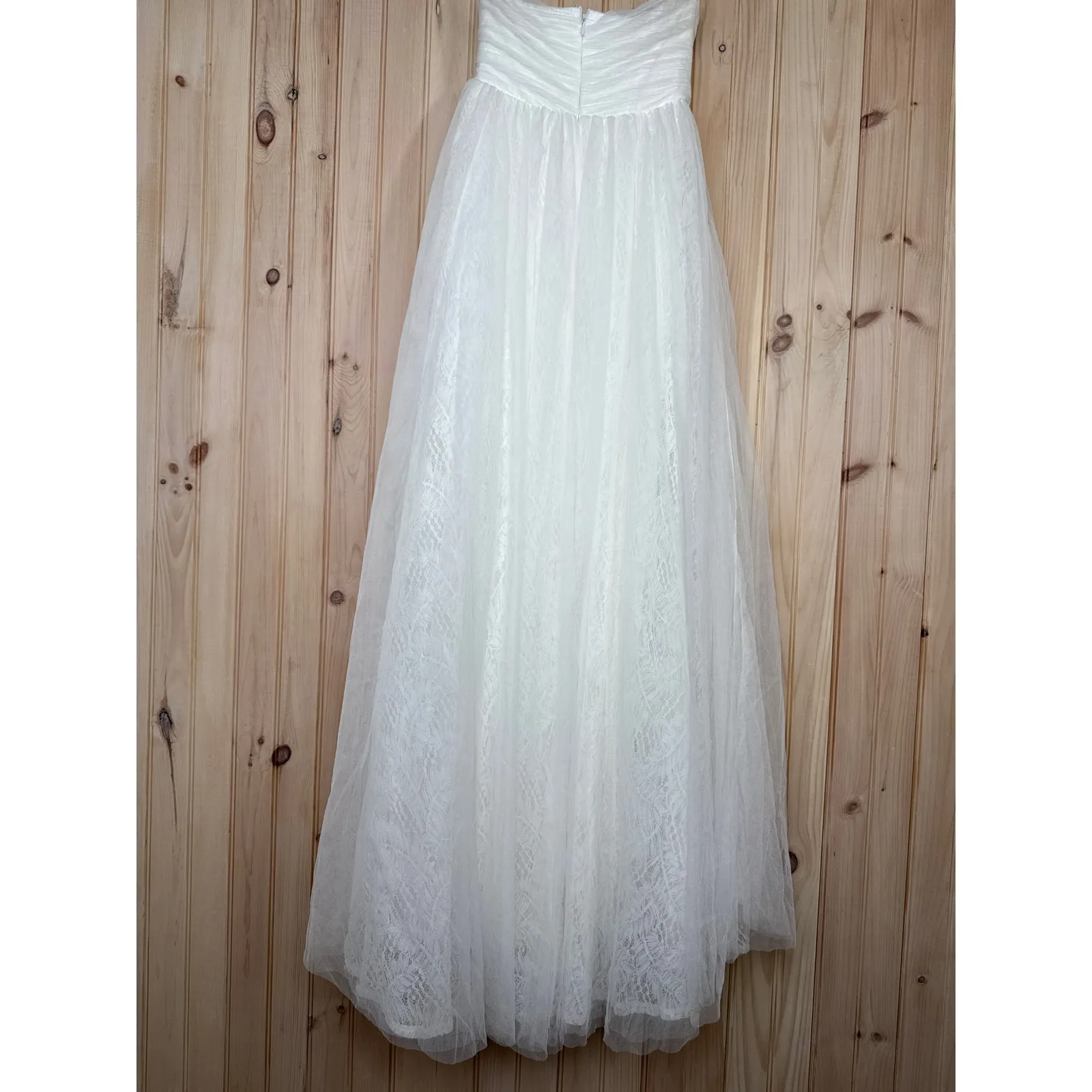 NWT Lulus Blissful Forever White Tulle Lace Strapless Pleated Maxi Dress Size S - Image 6