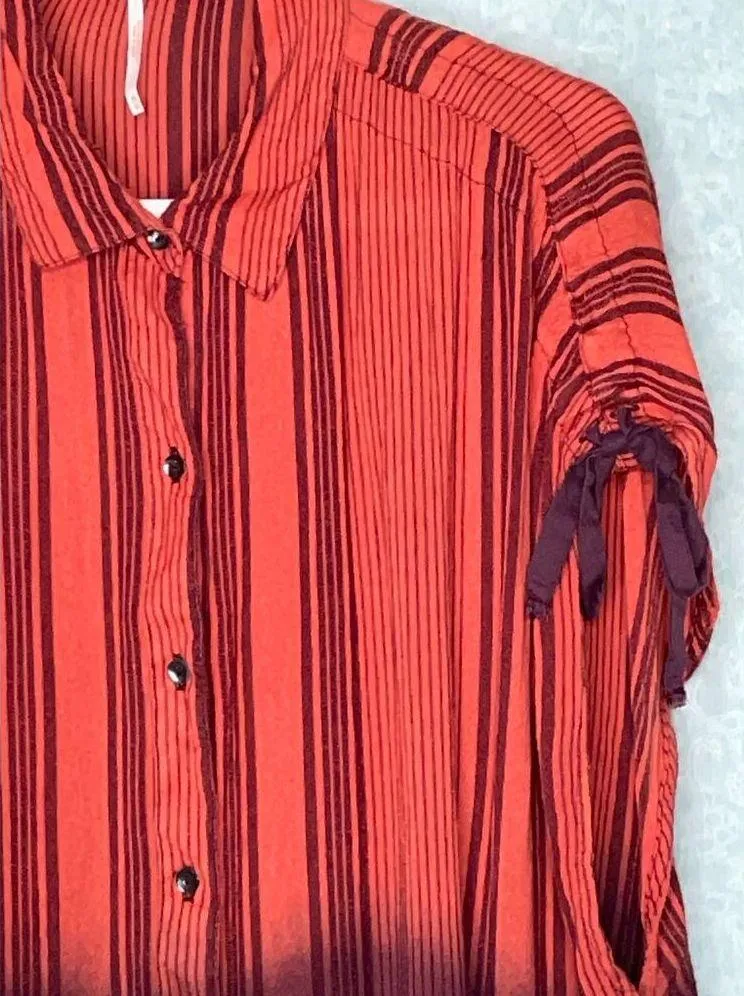 Free People Stripe Orange Burgundy Ombre Baby Blues Tie Shoulder Top Size Medium - Image 4