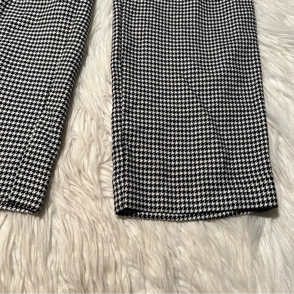 Zara Basic Cropped Houndstooth Trousers White Black M - Image 7