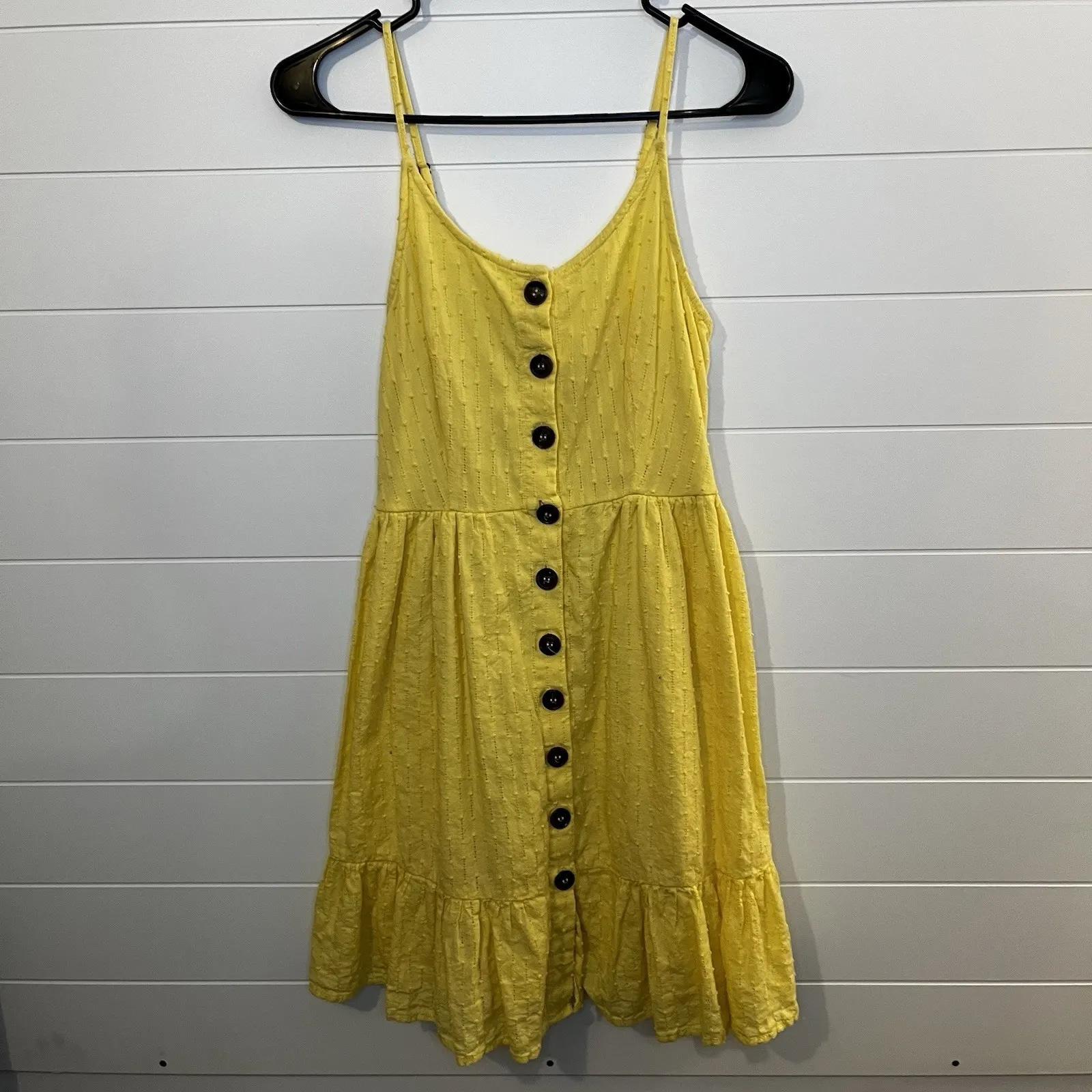 Japna Dress Womens Small Yellow Eyelte Smocked Tiered Convertible Boho Feminine - Image 2