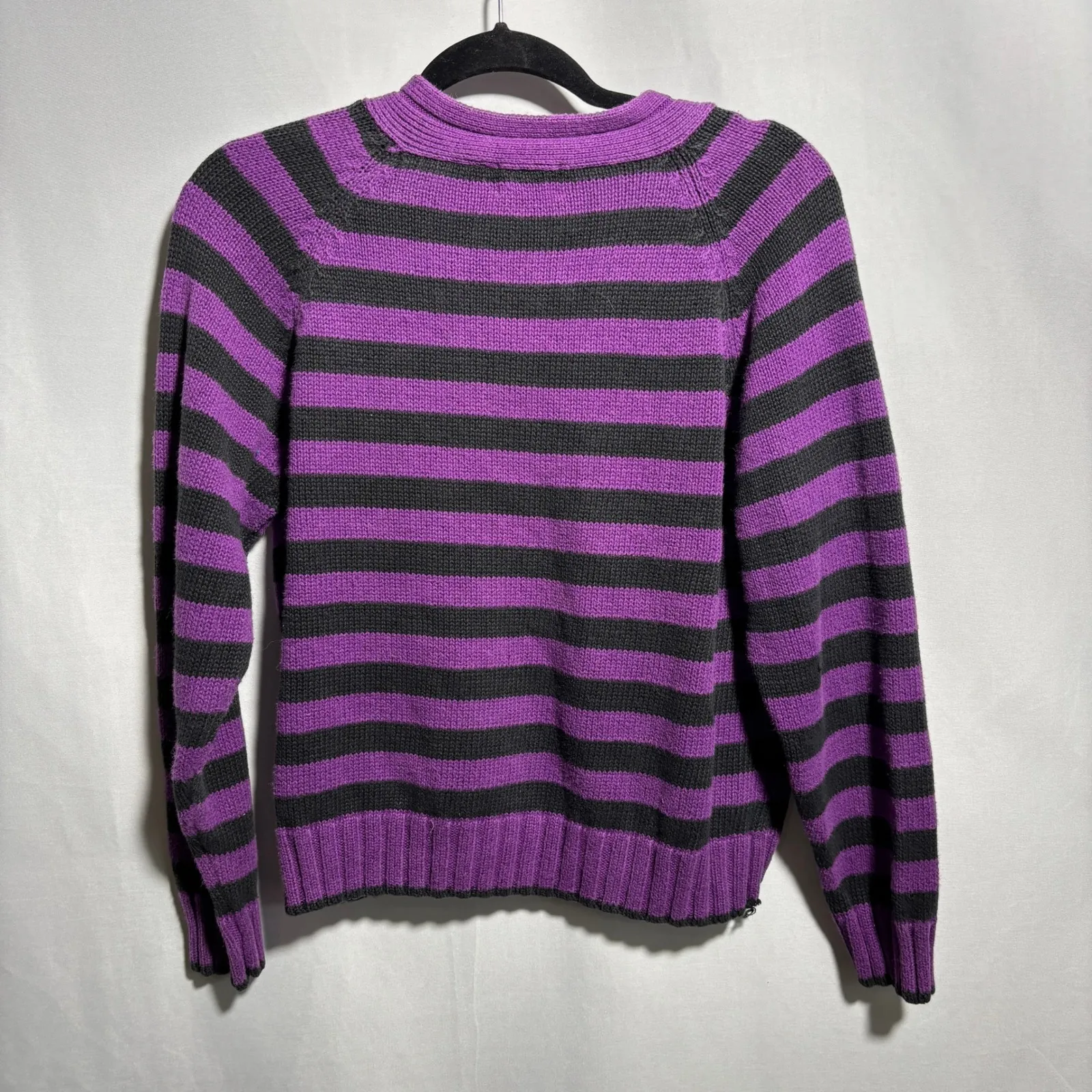 Vintage‎ Purple Black Striped V Neck Long Sleeve Sweater Top Womens S Blokecore - Image 2