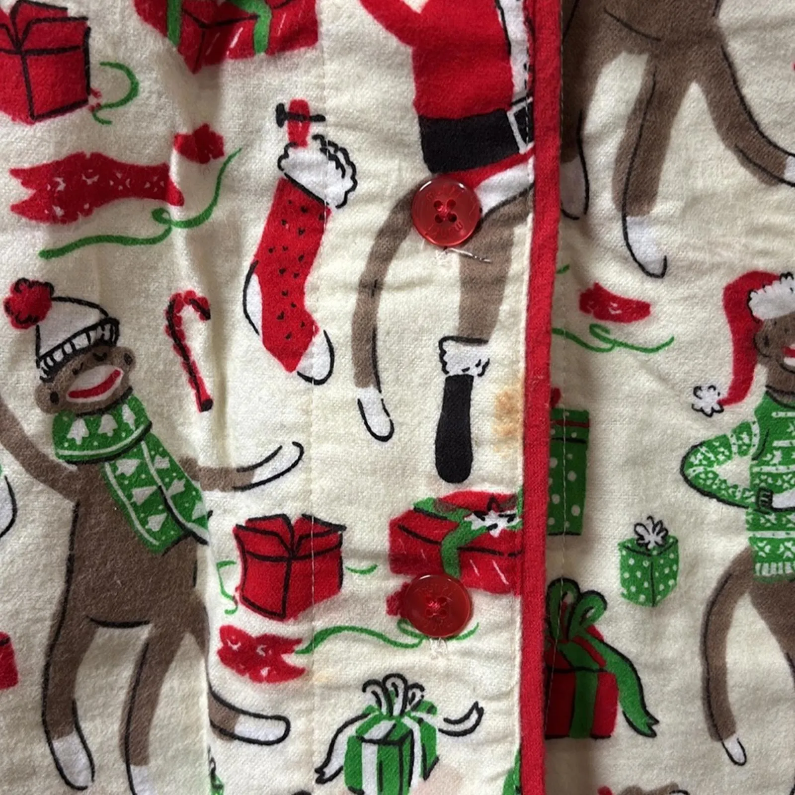 Munki Munki Cream Christmas Theme Long Sleeve Button Down Pajama Holiday Top Red - Image 4