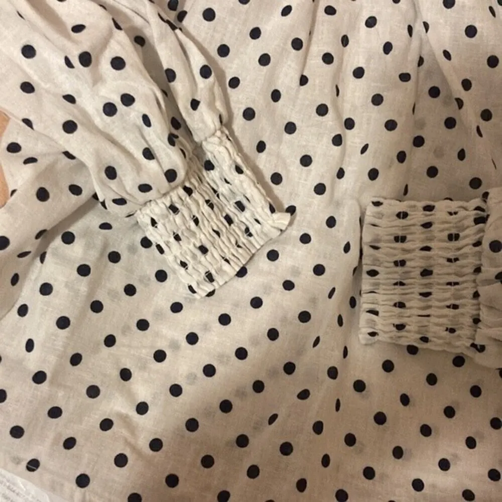 Zara Off Shoulder Linen Blend Polka Dot Top Xs - Image 4