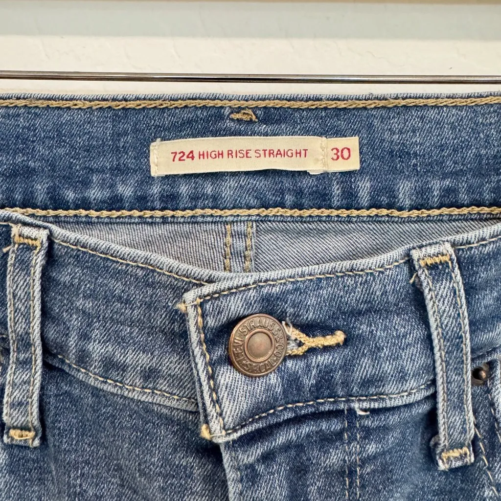 Levi’s Premium 724 High Rise Straight Leg Jeans Distressed Denim Casual Size 30 - Image 6