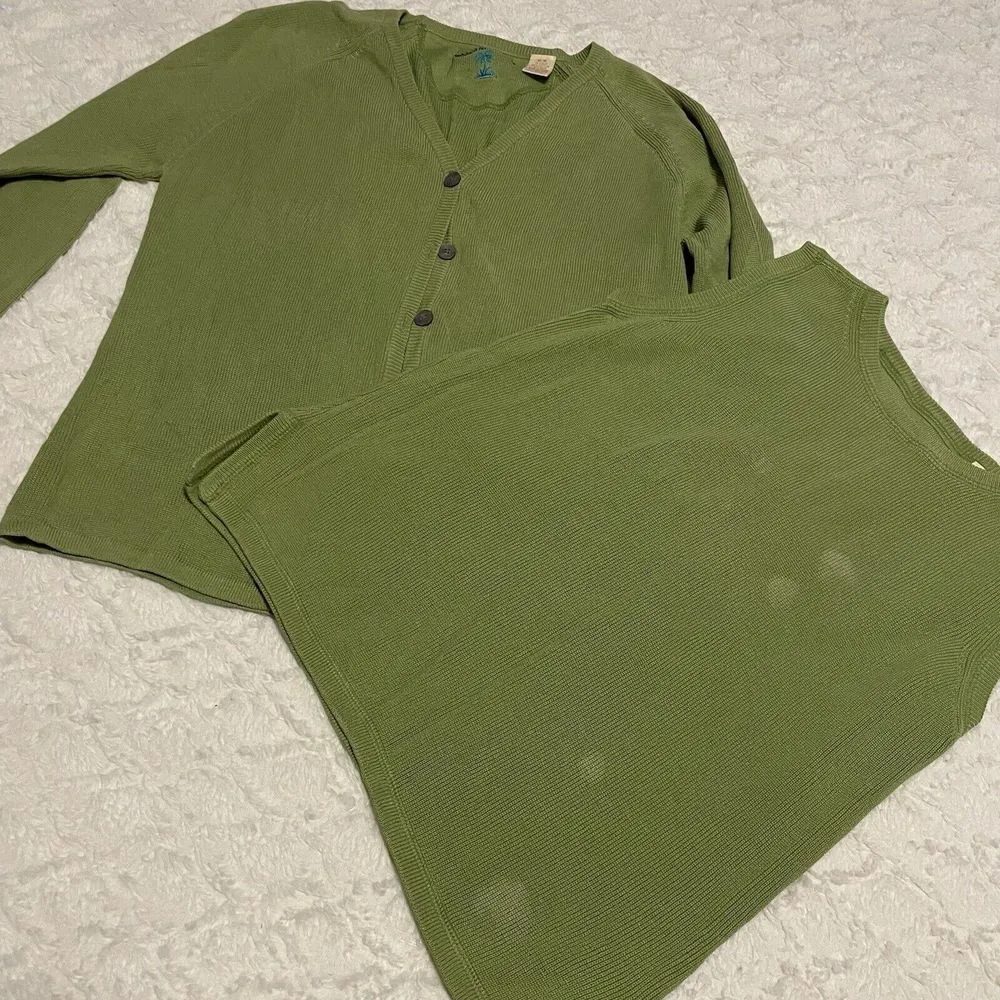 Original Island Sport Solid Green Cardigan And Undershirt 2 Piece Medium Silk Bl - Image 4