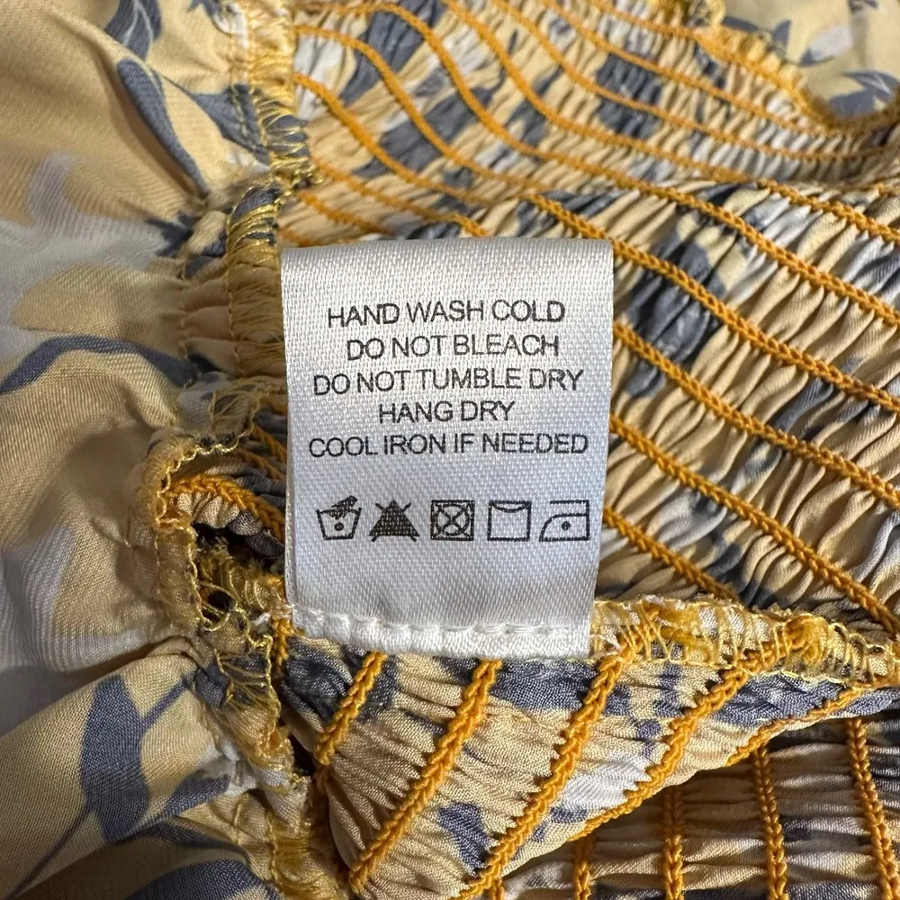 Tularosa Ryder Mini Dress in Marigold Blossom size XS Bell Sleeves Smocked Skirt - Image 14