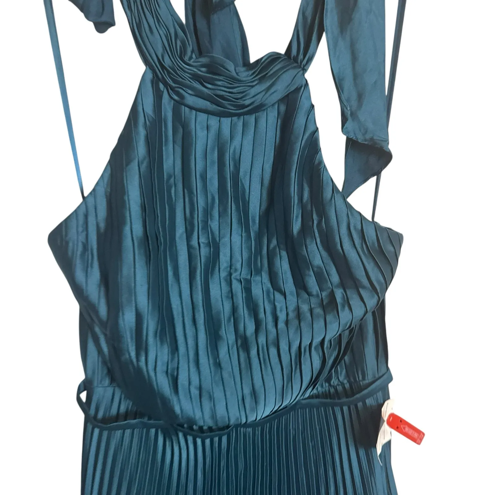 Mac Duggal Teal Blue Halter Neck Tea Length Pleated Satin Cocktail Dress 8 - Image 8