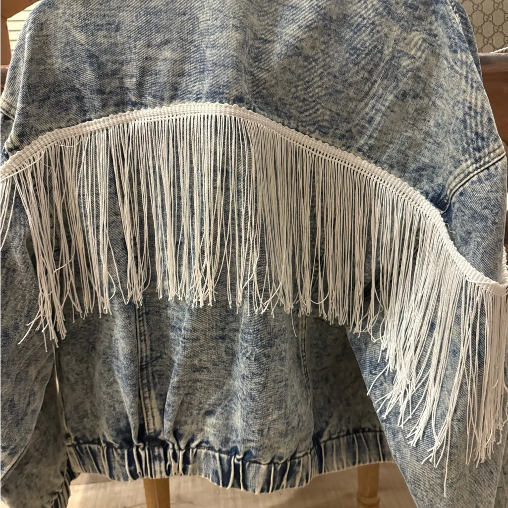 Elia Cher Acid Wash Denim Fringe Jacket - Image 3