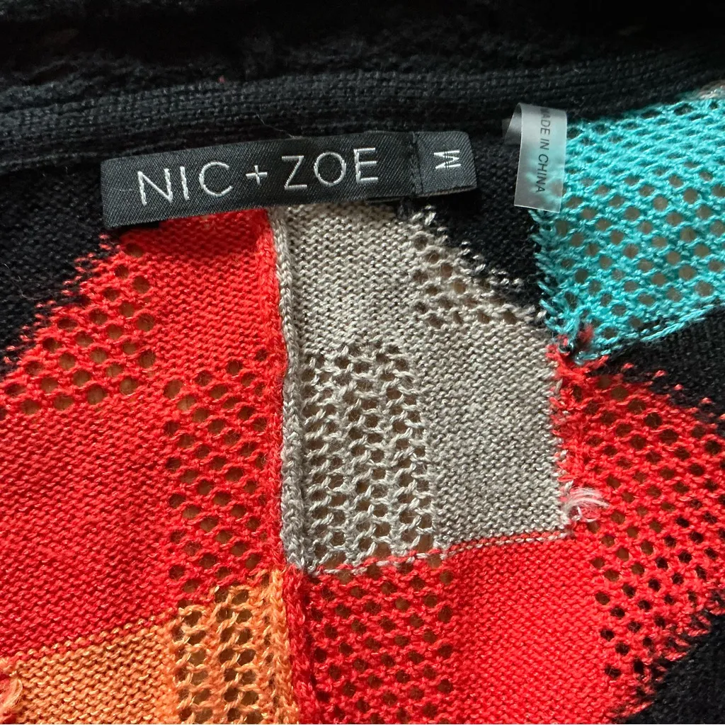 Nic+ Zoe women’s ribbed crochet cardigan sweater bright multicolored medium - Image 7